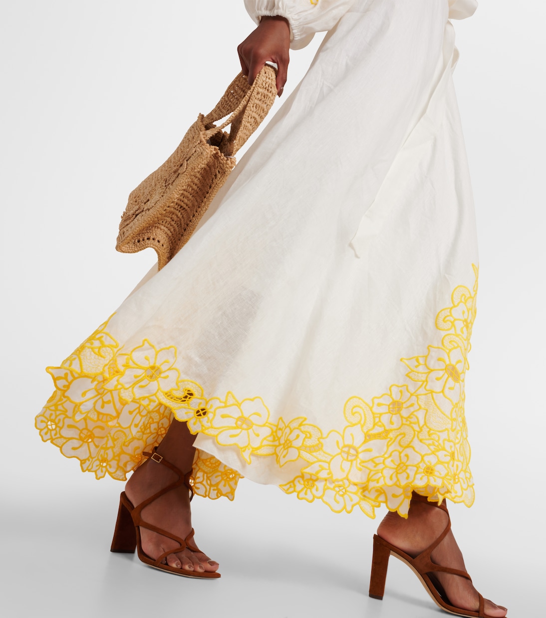 Golden broderie anglaise linen wrap dress | Zimmermann