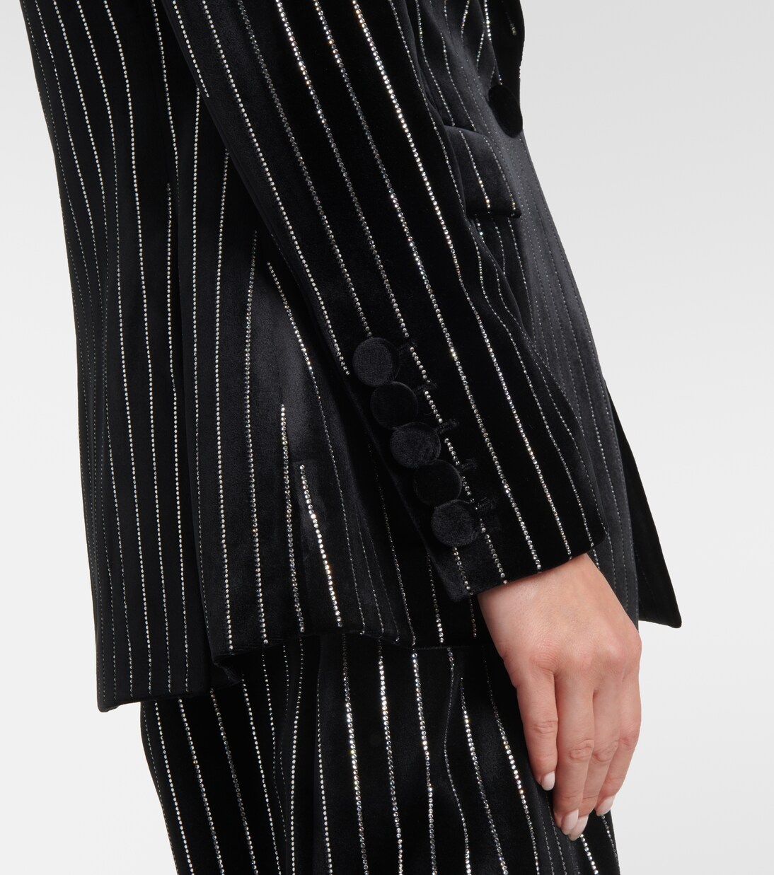 Blazer gessato in velluto con cristalli | Alex Perry