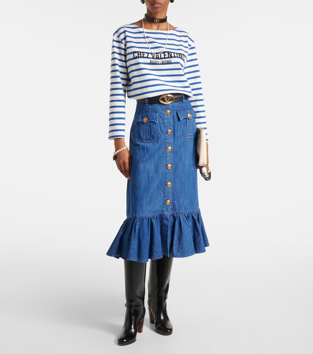 Denim midi skirt | Valentino