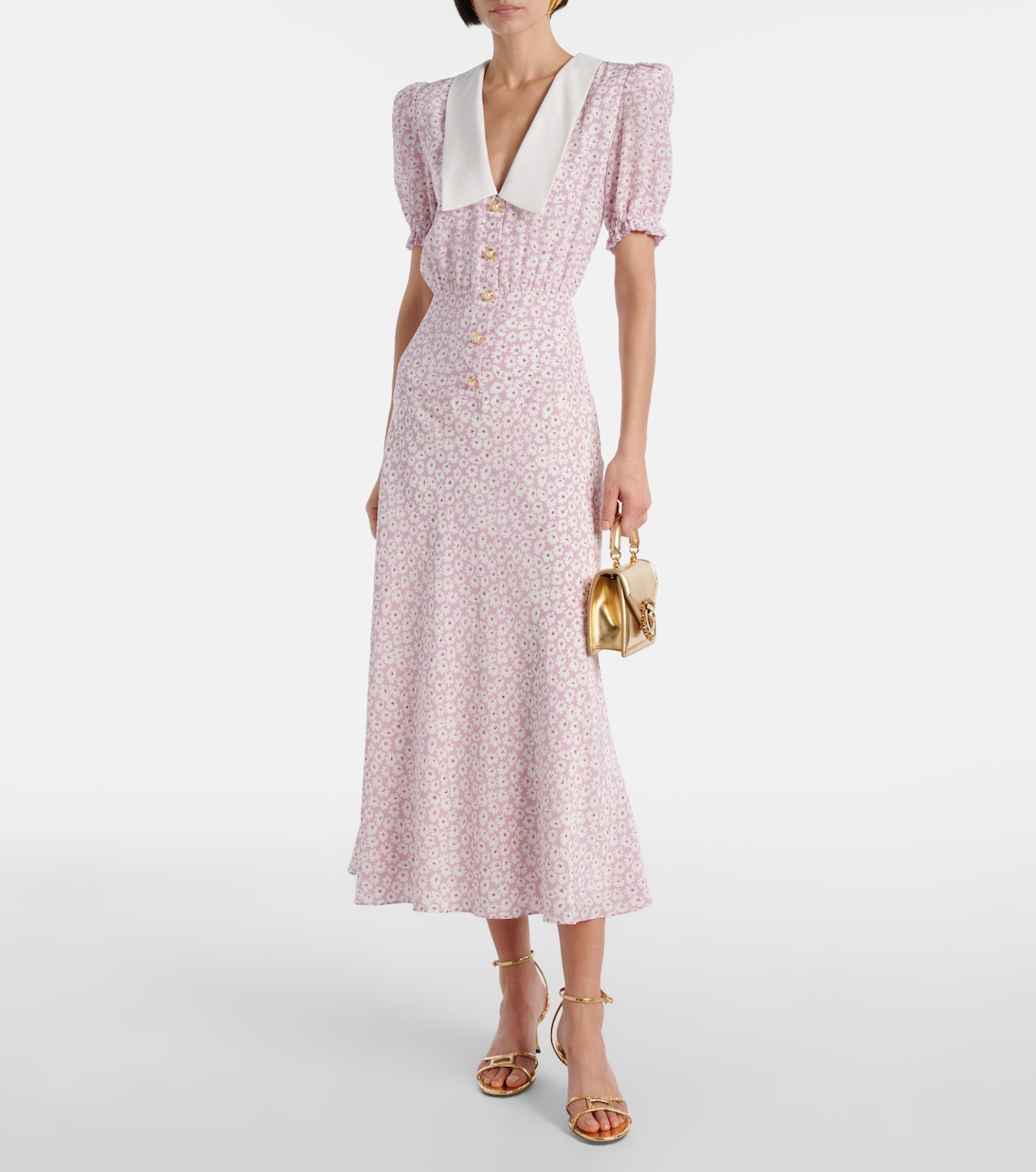 Robe midi en soie à fleurs | Alessandra Rich