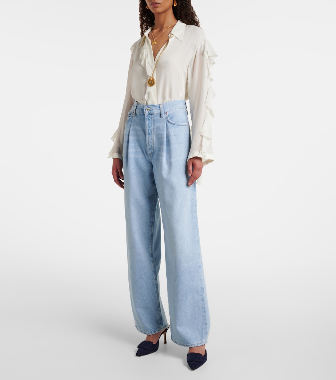 Franka pleated mid-rise wide-leg jeans | Agolde