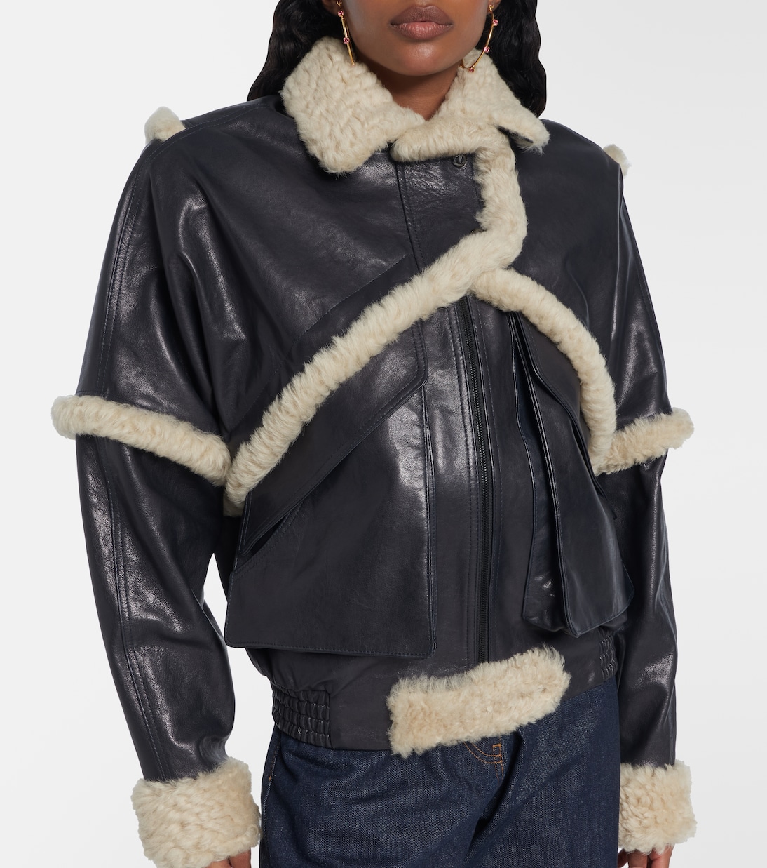 Shearling-trimmed leather bomber jacket  | Magda Butrym