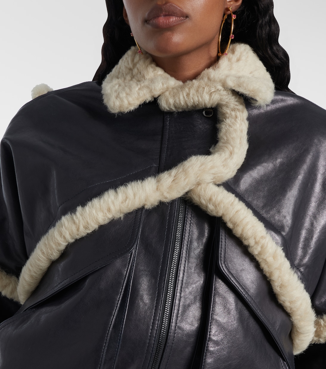 Shearling-trimmed leather bomber jacket  | Magda Butrym