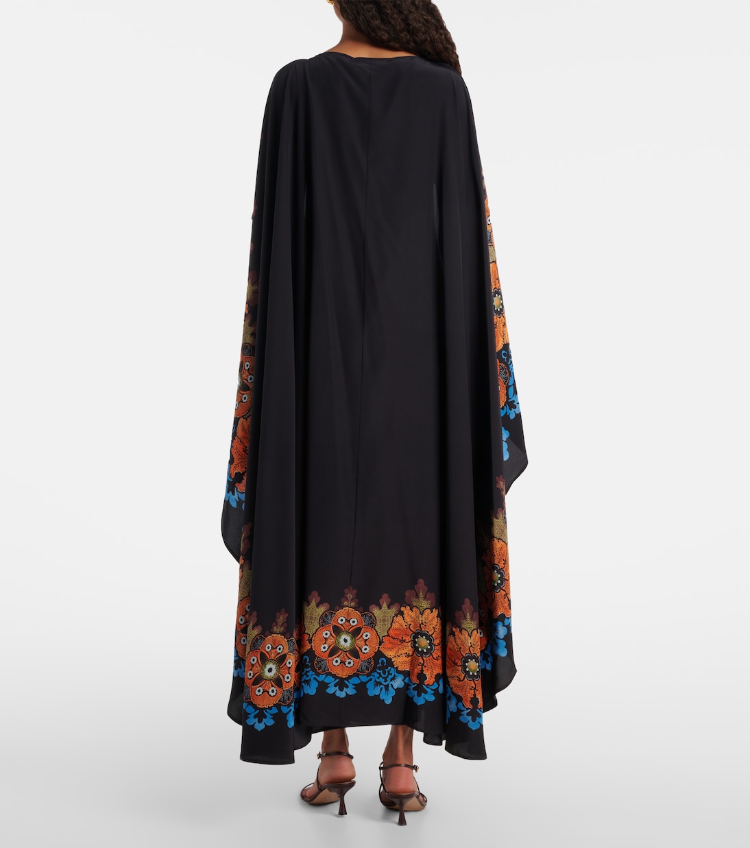 Magic caped floral silk maxi dress | La DoubleJ