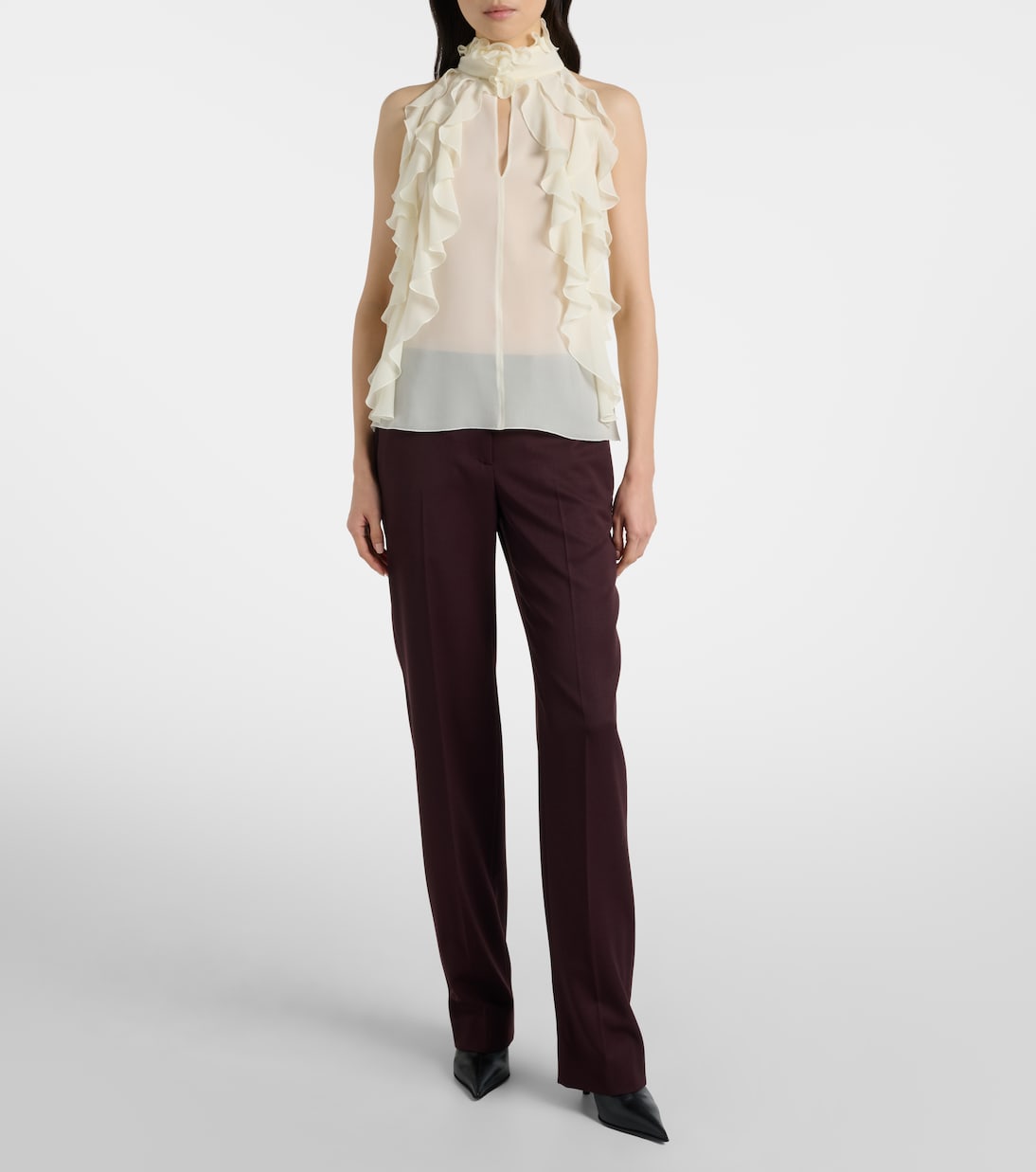 Ruffled cutout silk georgette top | McQueen