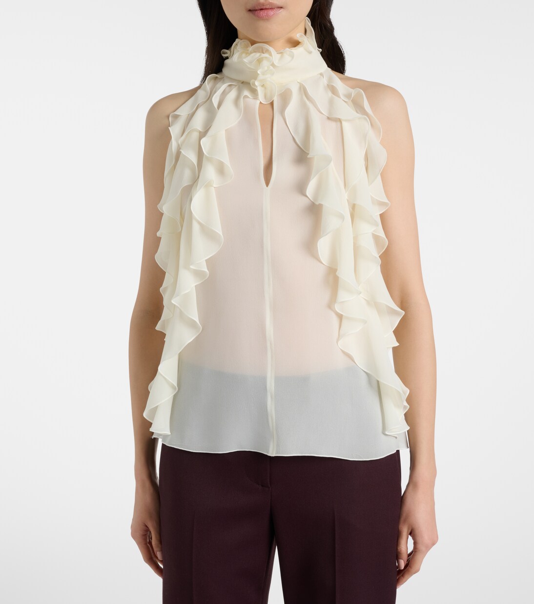 Ruffled cutout silk georgette top | McQueen