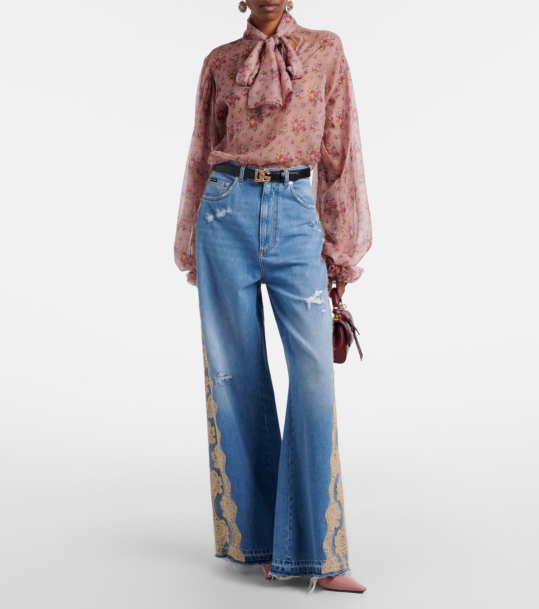 Lace-trimmed wide-leg jeans | Dolce&Gabbana