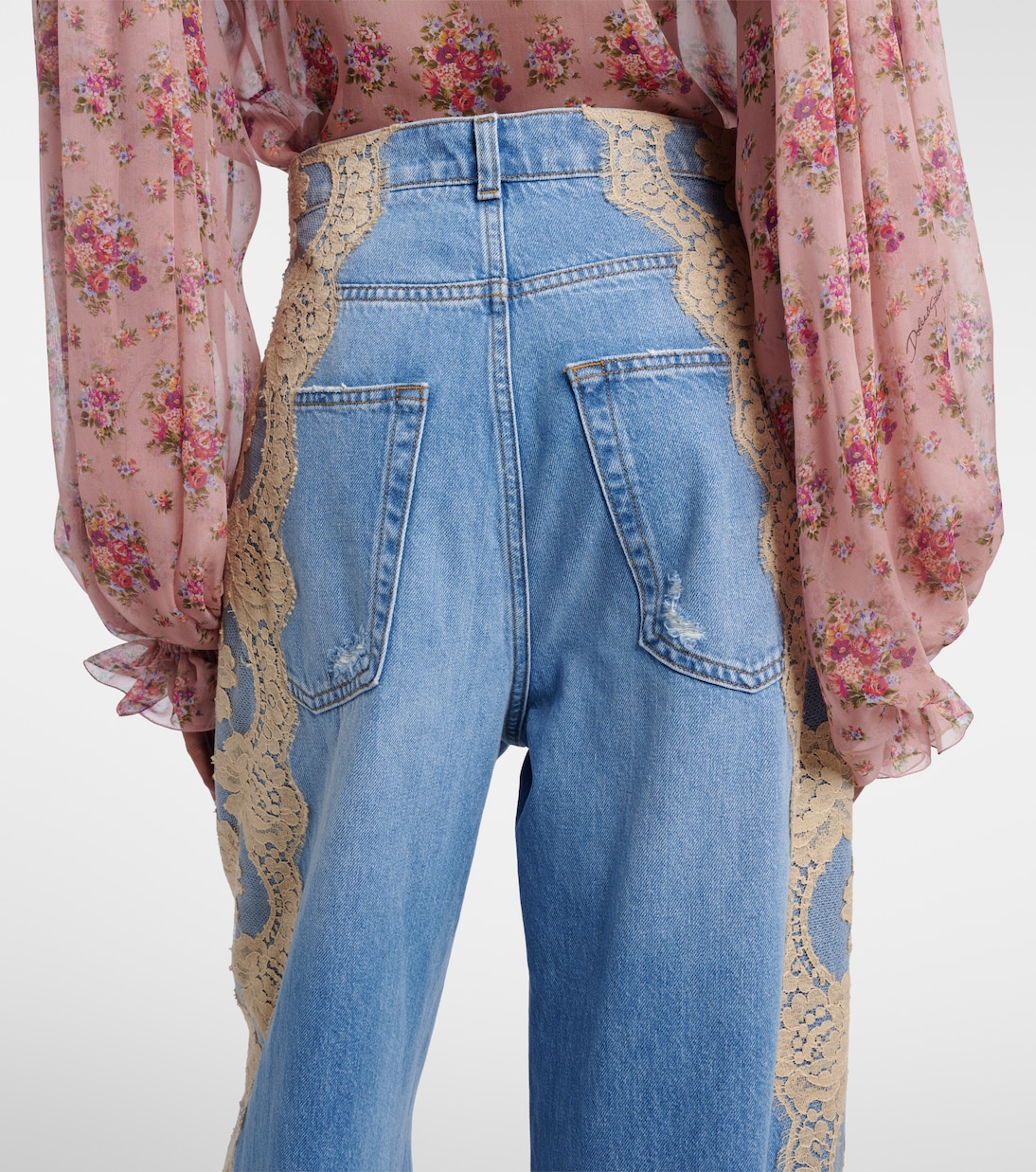 Lace-trimmed wide-leg jeans | Dolce&Gabbana