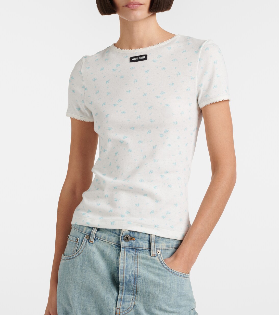 Floral cotton jersey T-shirt | Miu Miu