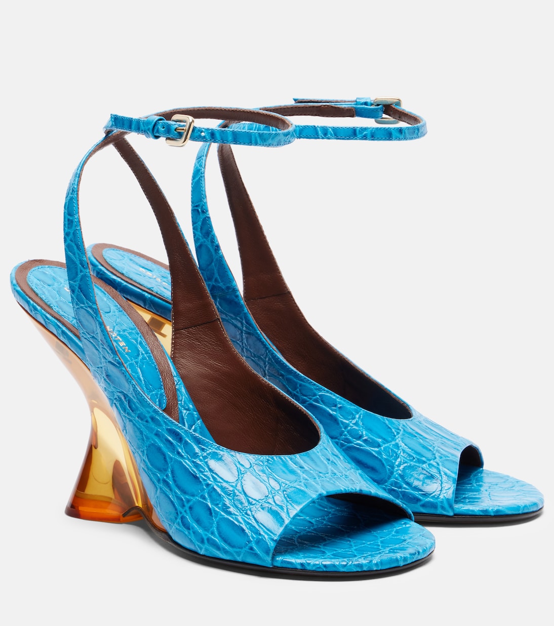 Croc-effect leather wedge sandals | Dries Van Noten