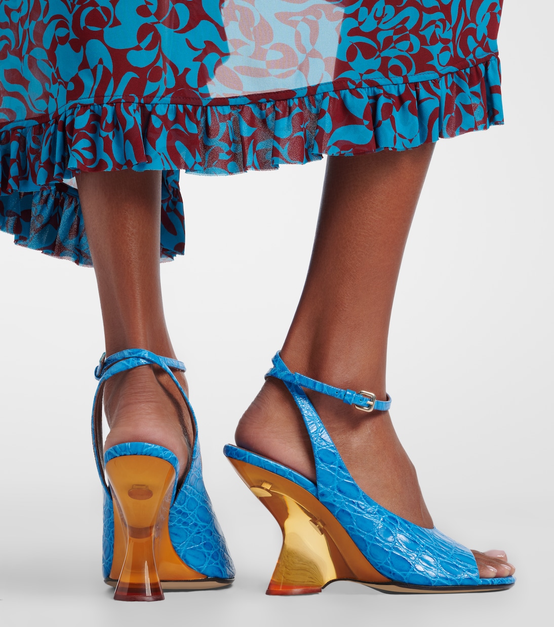 Croc-effect leather wedge sandals | Dries Van Noten