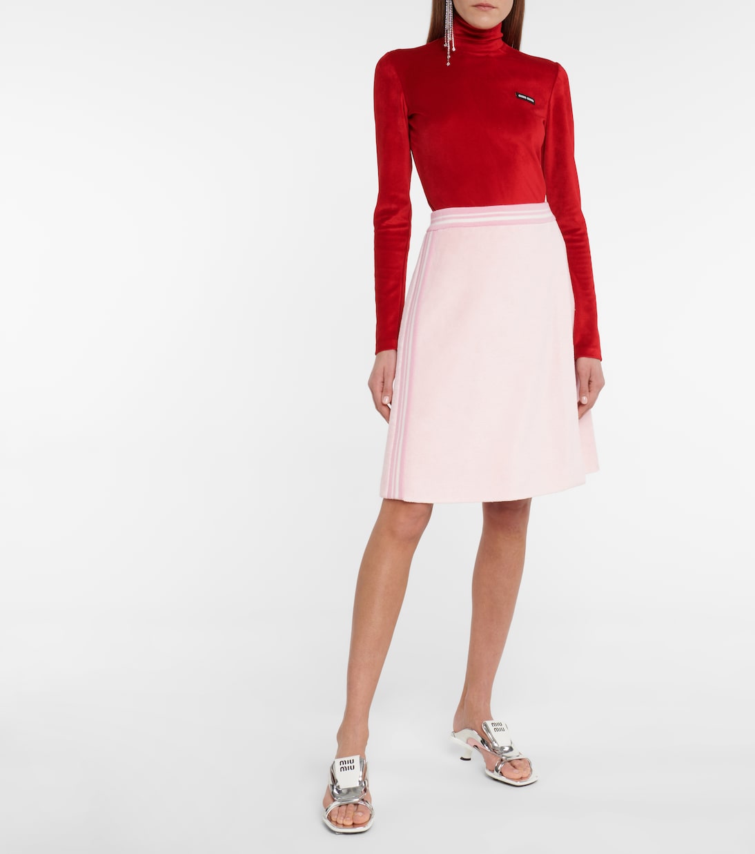 Jupe à taille haute en coton mélangé | Miu Miu