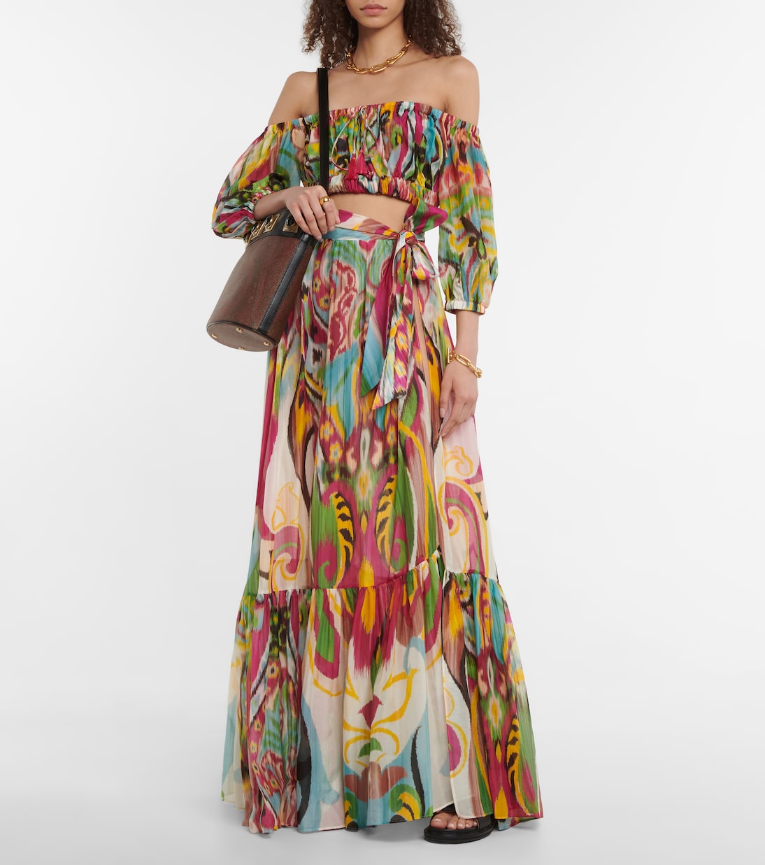 Top à encolure bardot imprimé en coton et soie | Etro