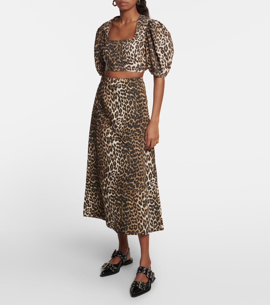 Leopard-printed cotton crop top | Ganni