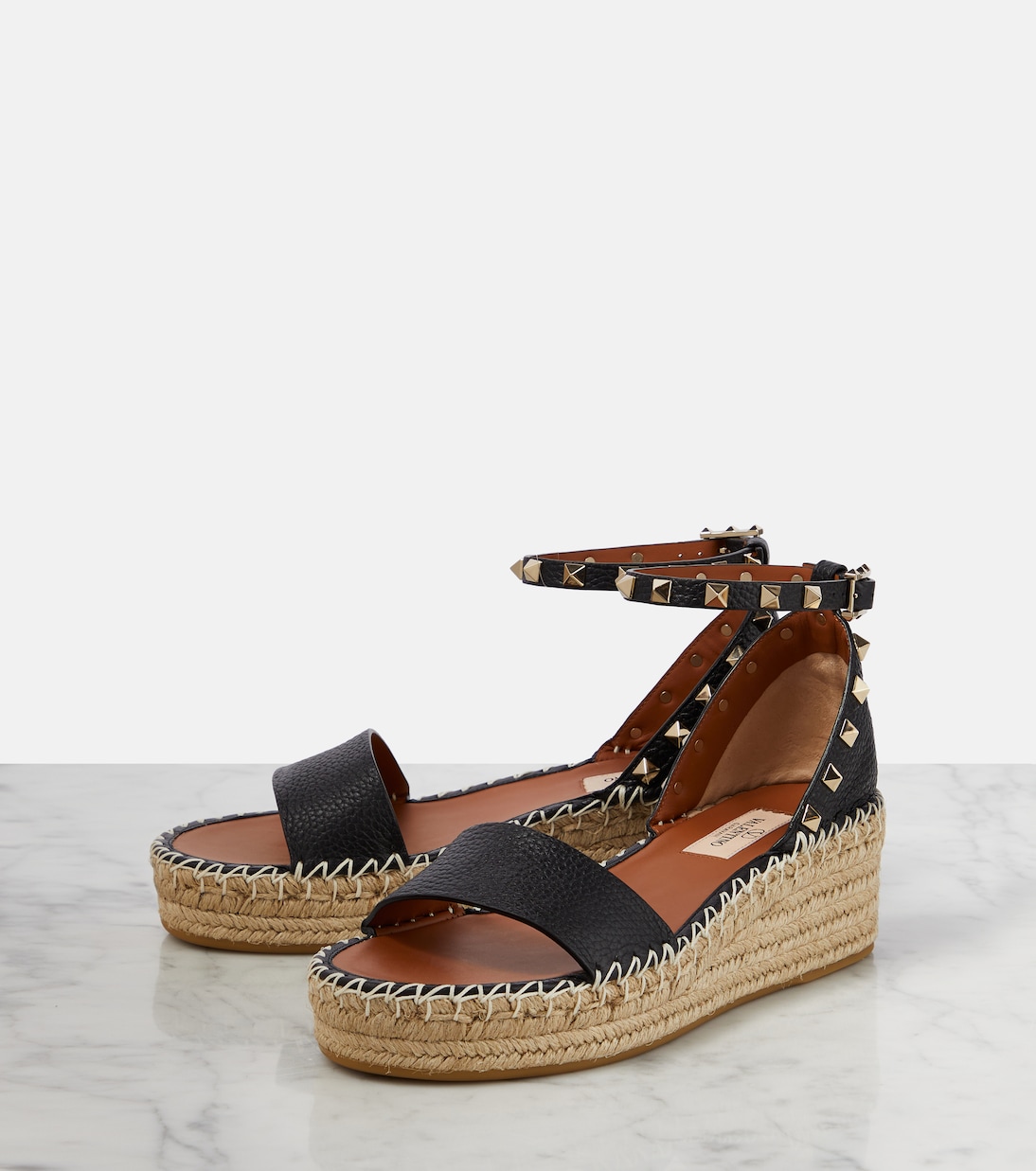 Espadrille-Sandalen Rockstud aus Leder | Valentino Garavani