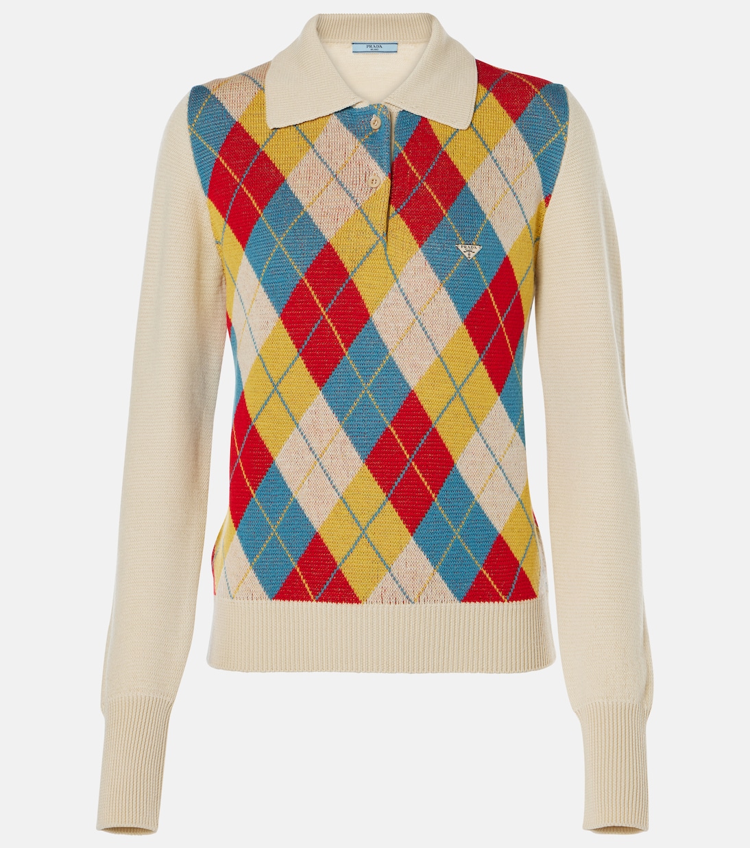 Argyle intarsia wool polo sweater | Prada