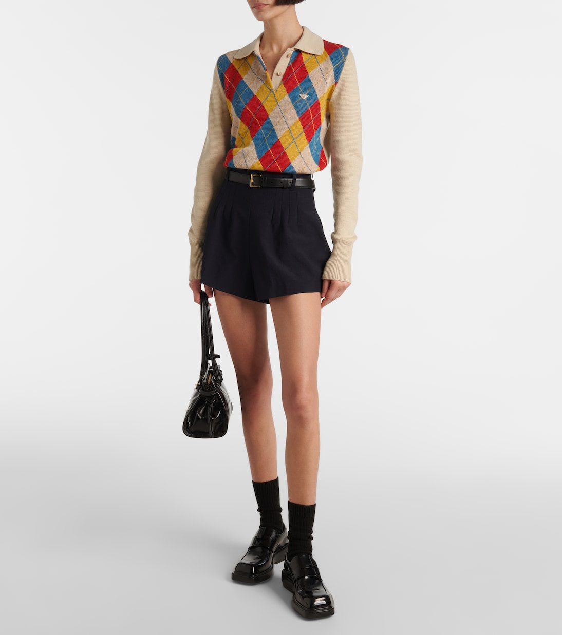 Argyle intarsia wool polo sweater | Prada