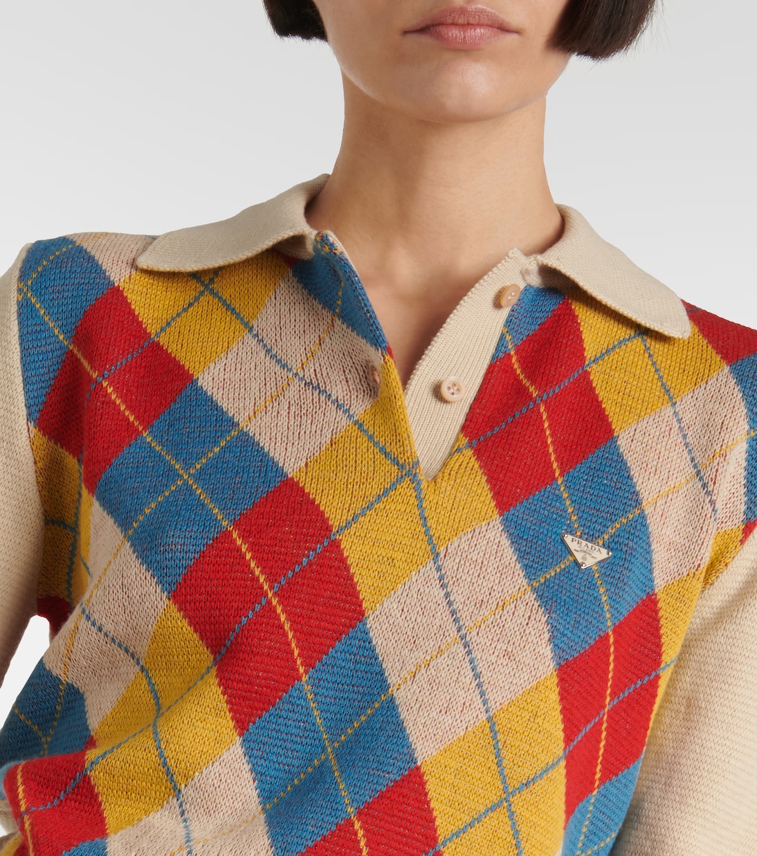 Argyle intarsia wool polo sweater | Prada