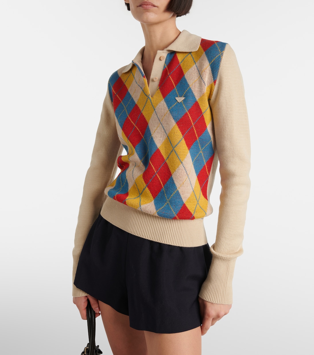 Argyle intarsia wool polo sweater | Prada