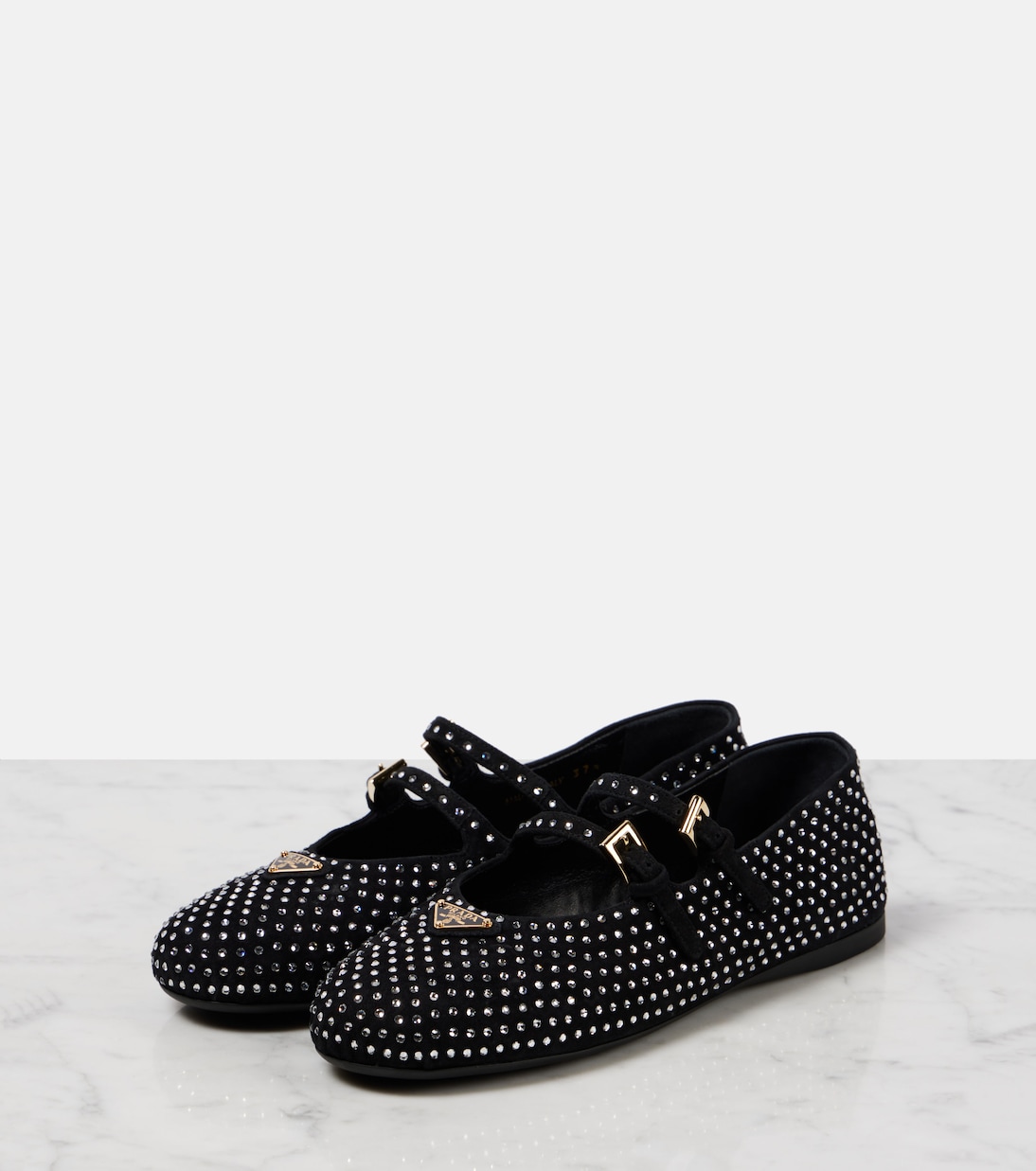 Scarpe ballerine in suede con logo PRADA, stile giovane e moderno