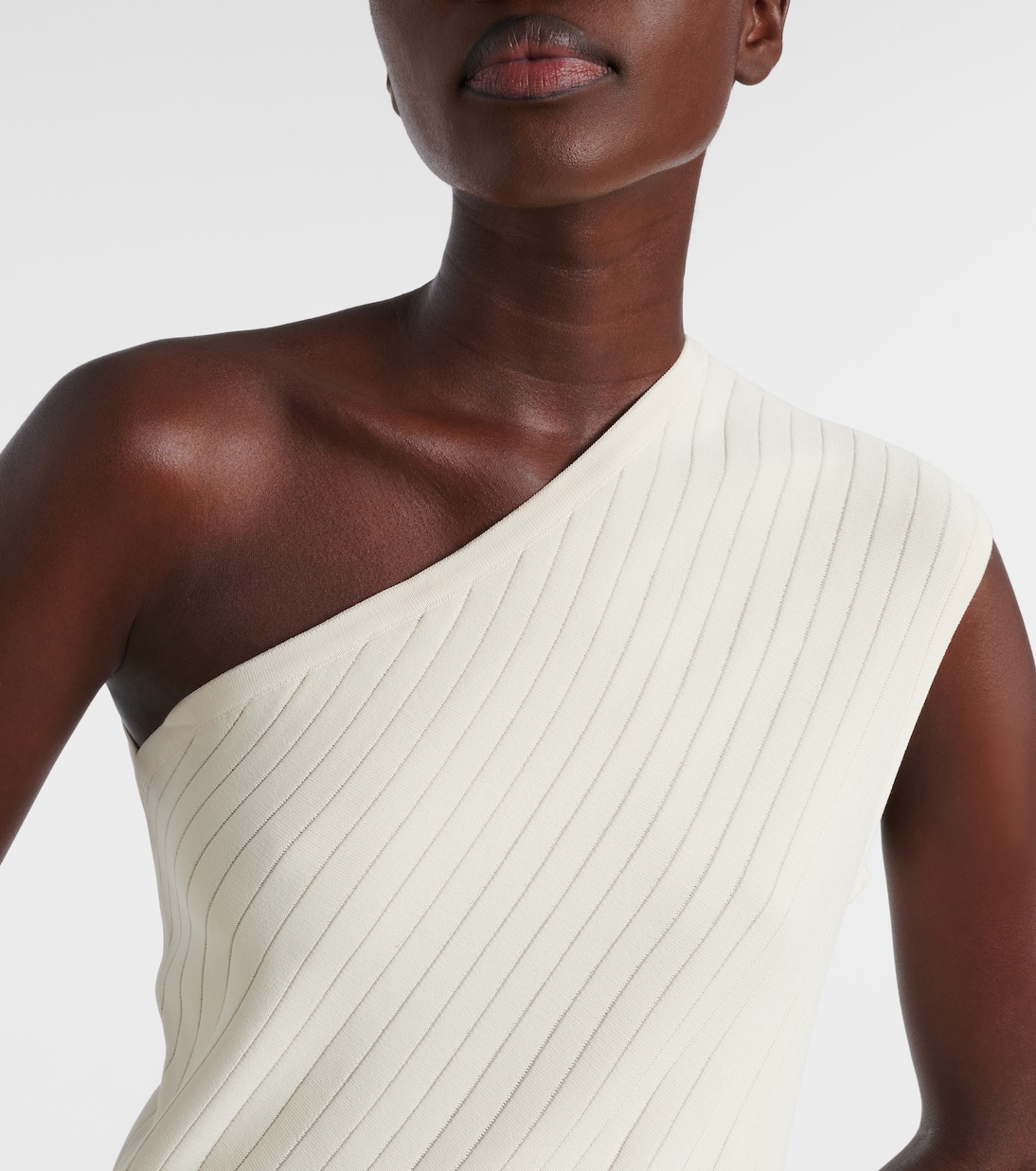 Abito midi asimmetrico in crêpe a righe | Alaïa