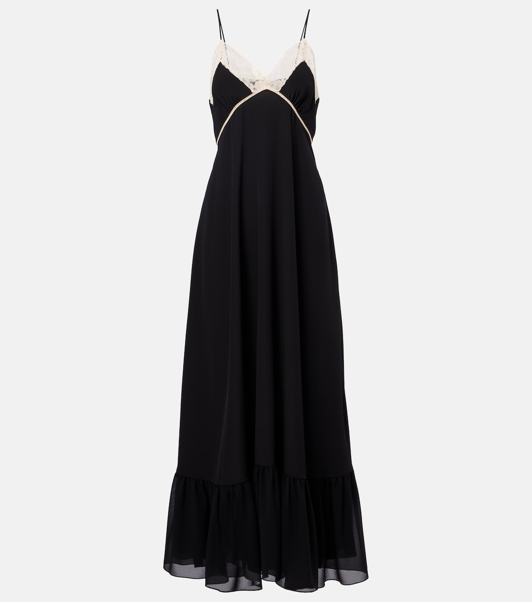 Lace-trimmed silk chiffon midi dress | Chloé