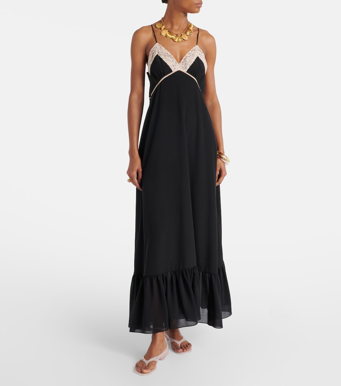 Lace-trimmed silk chiffon midi dress | Chloé