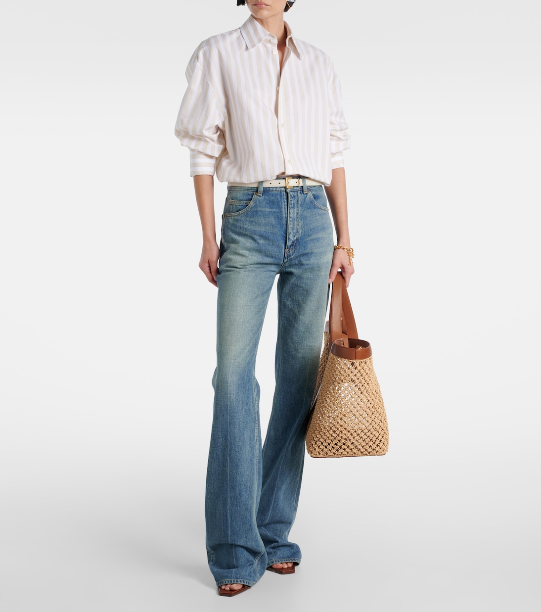 Cabas Y en raphia et cuir | Saint Laurent
