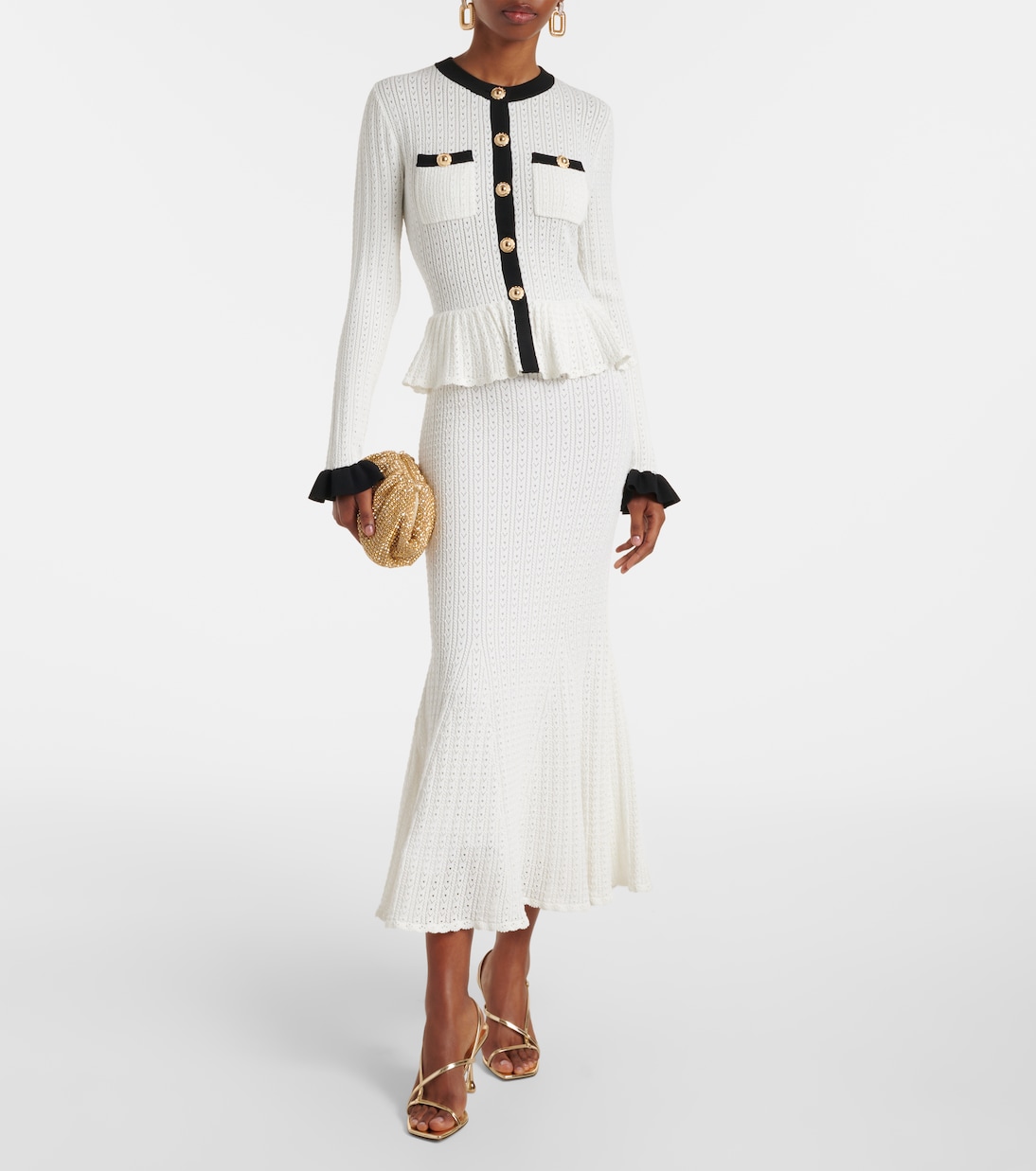 Pointelle peplum midi dress | Self-Portrait