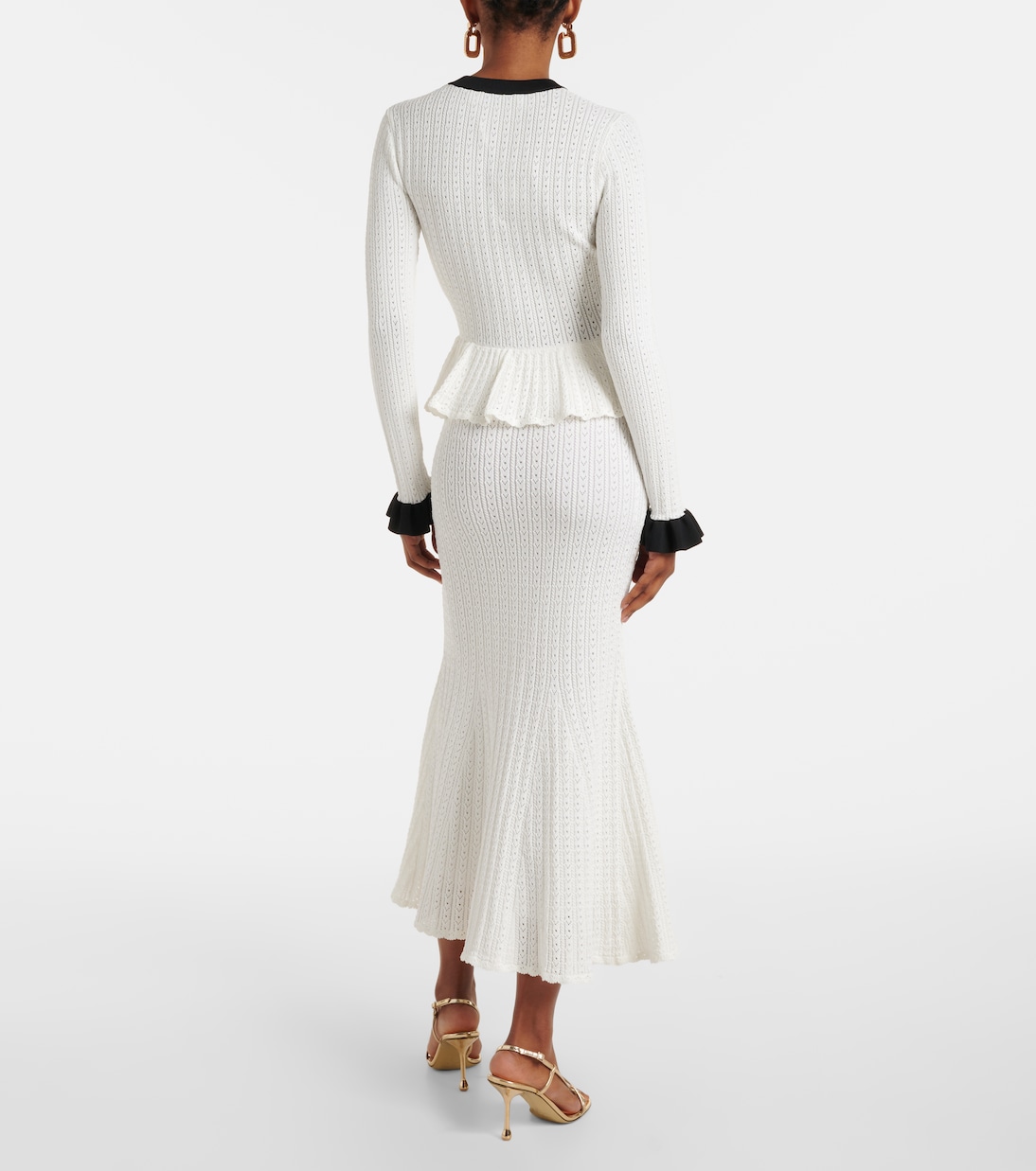 Pointelle peplum midi dress | Self-Portrait