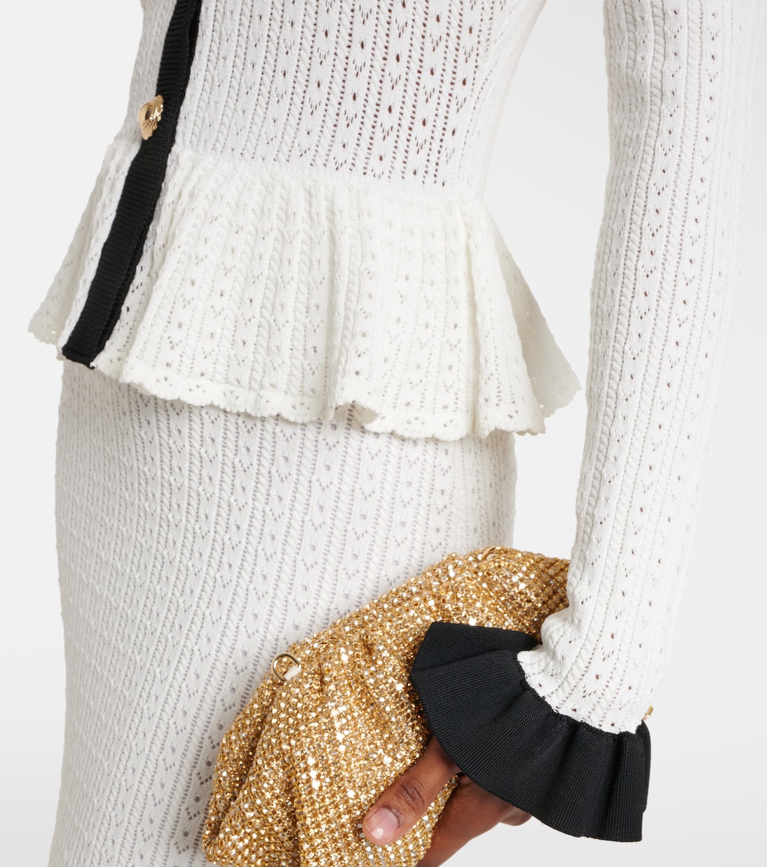 Pointelle peplum midi dress | Self-Portrait