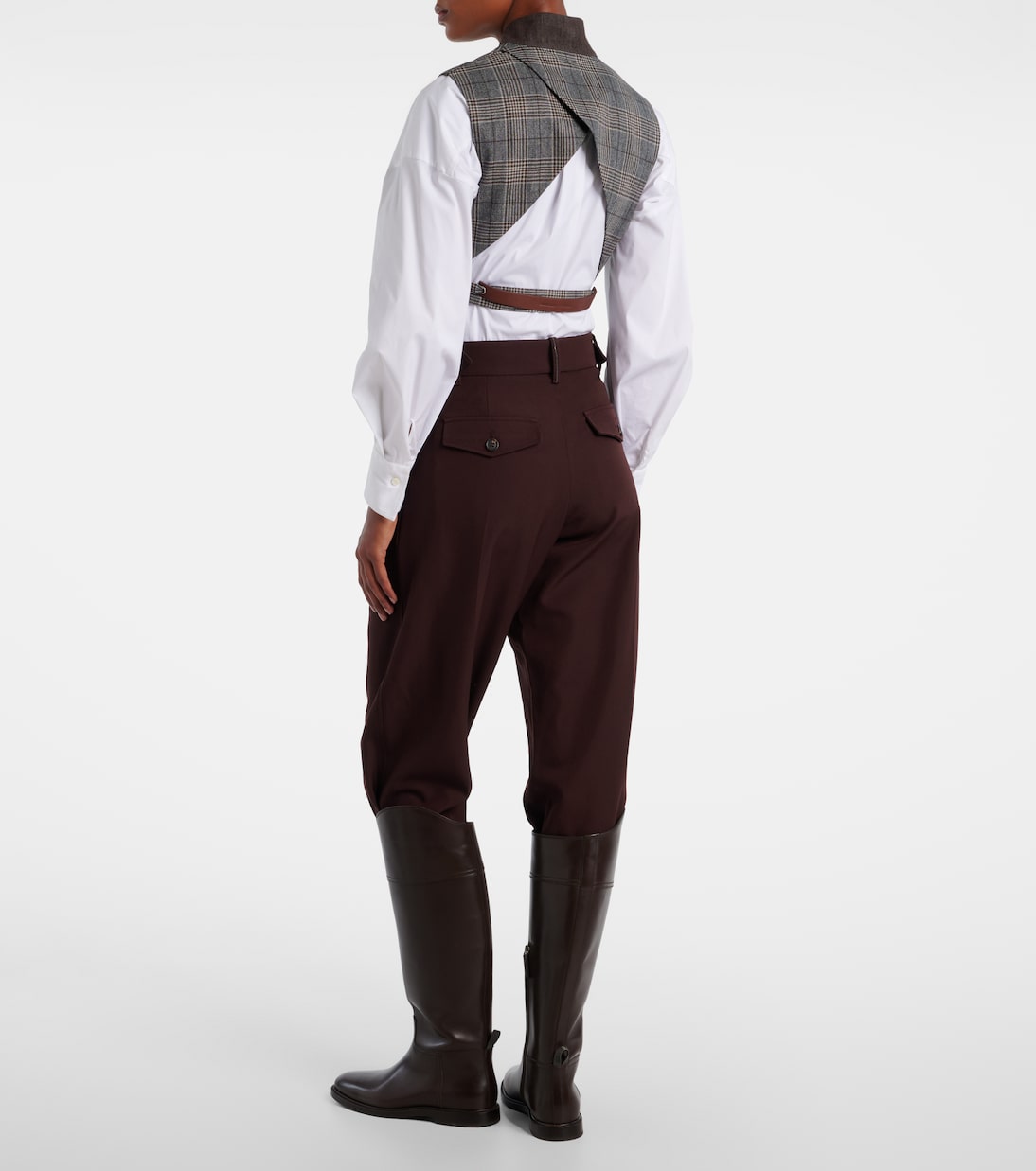 Belted checked virgin wool vest | Brunello Cucinelli