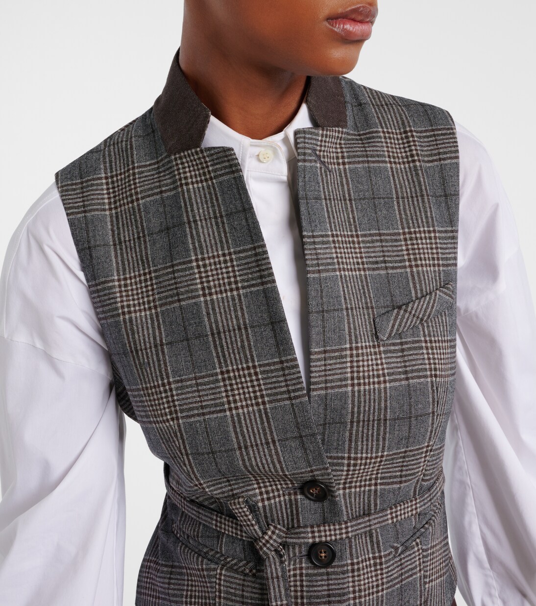 Belted checked virgin wool vest | Brunello Cucinelli