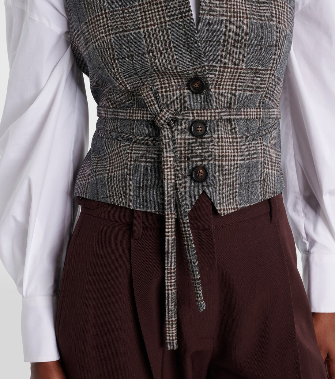 Belted checked virgin wool vest | Brunello Cucinelli