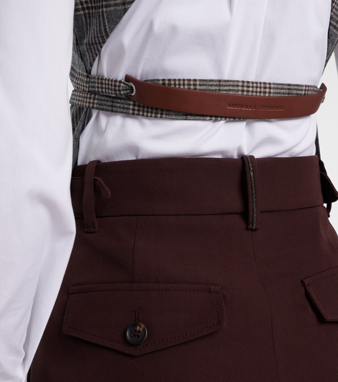 Belted checked virgin wool vest | Brunello Cucinelli