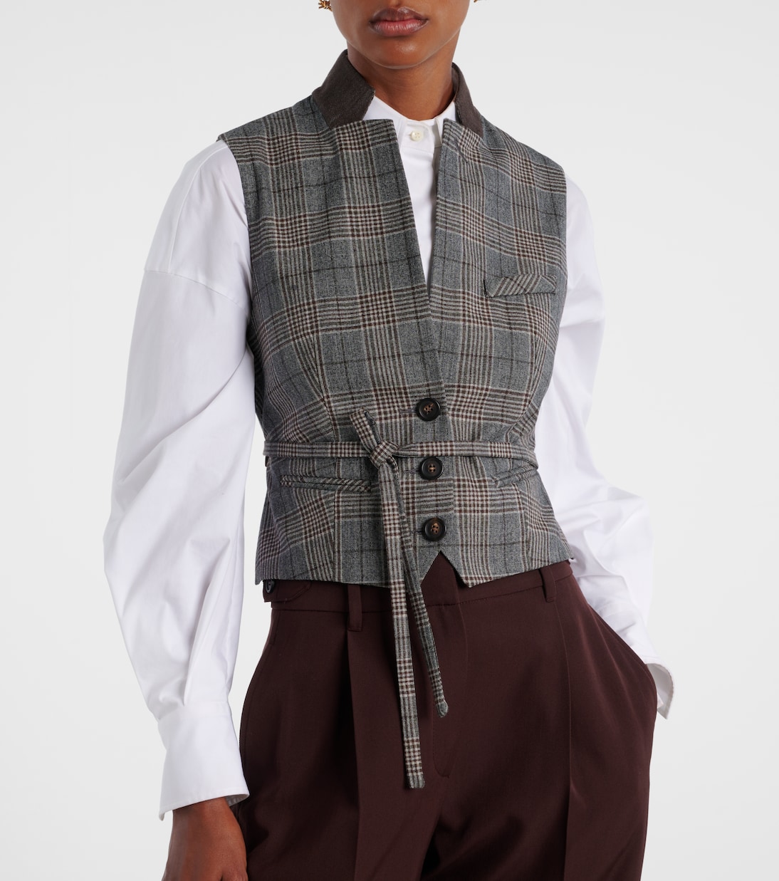Belted checked virgin wool vest | Brunello Cucinelli