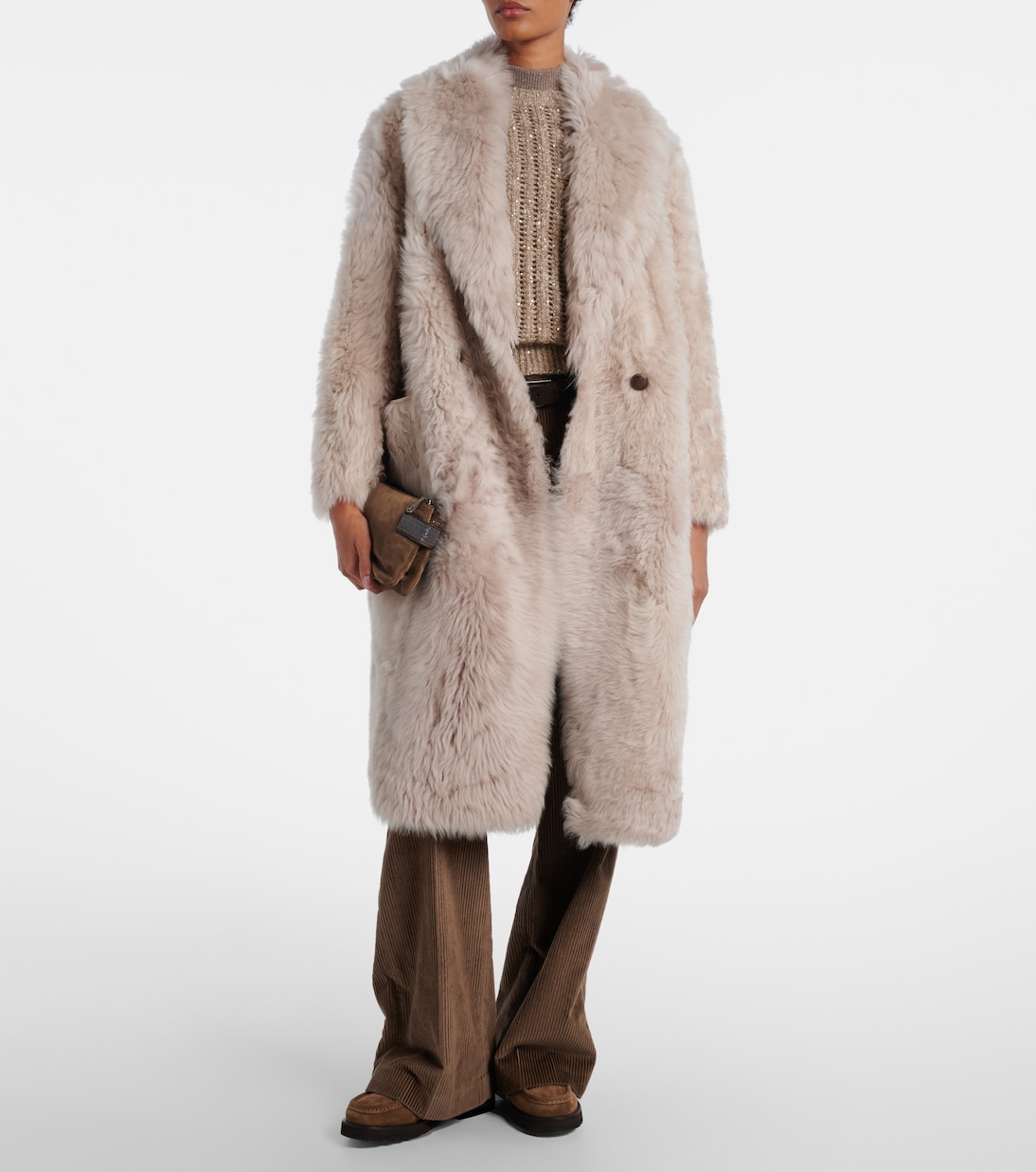 Double-breasted shearling coat | Brunello Cucinelli