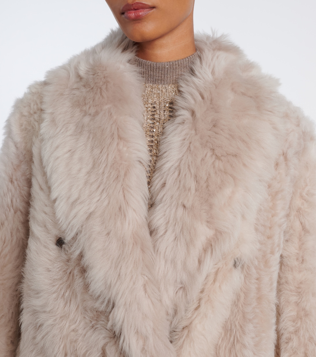 Double-breasted shearling coat | Brunello Cucinelli