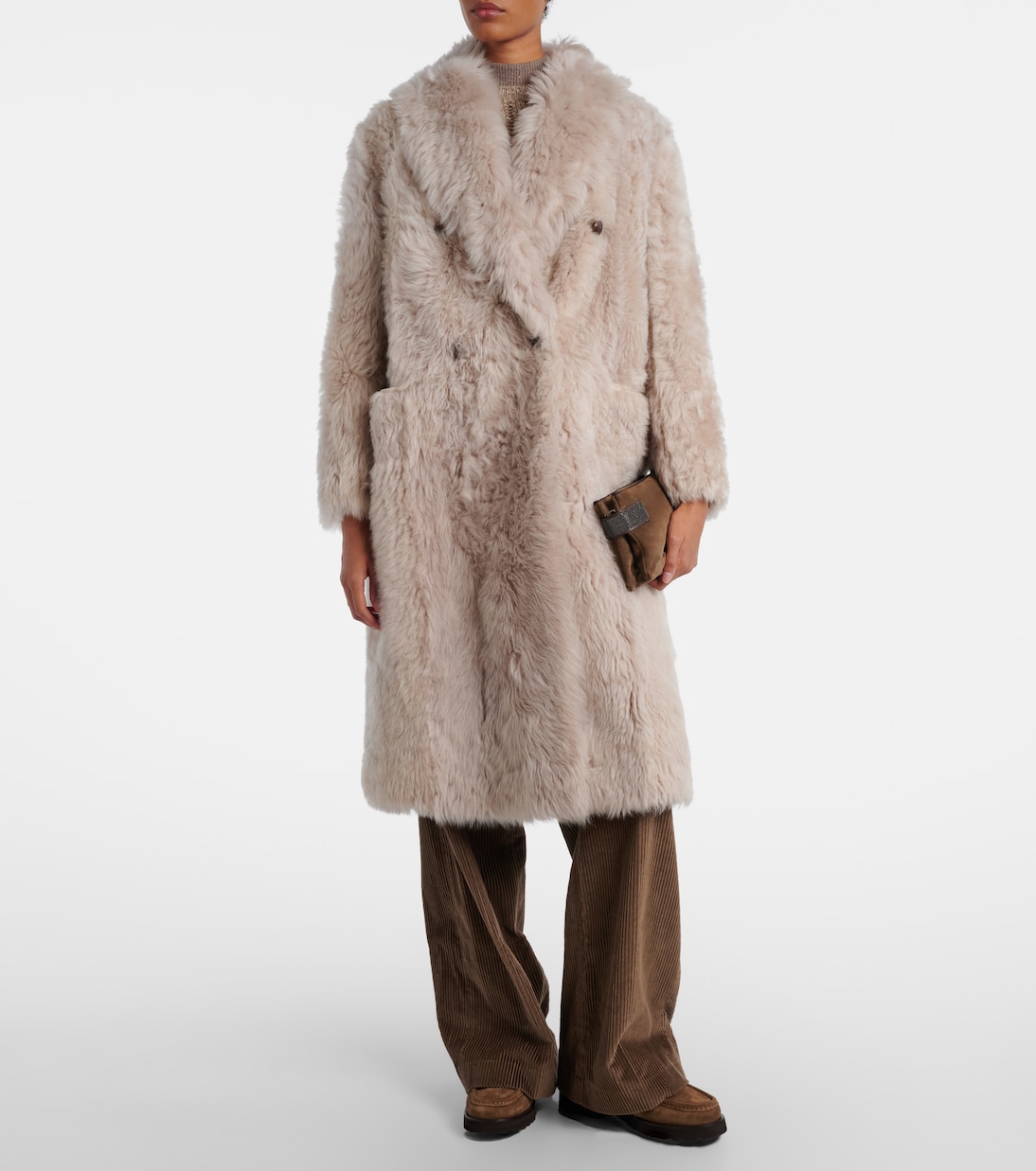 Double-breasted shearling coat | Brunello Cucinelli