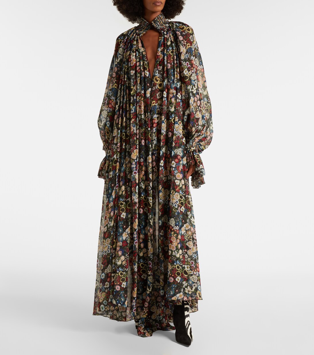 Abito lungo Edgar in tulle di seta con stampa floreale | Khaite
