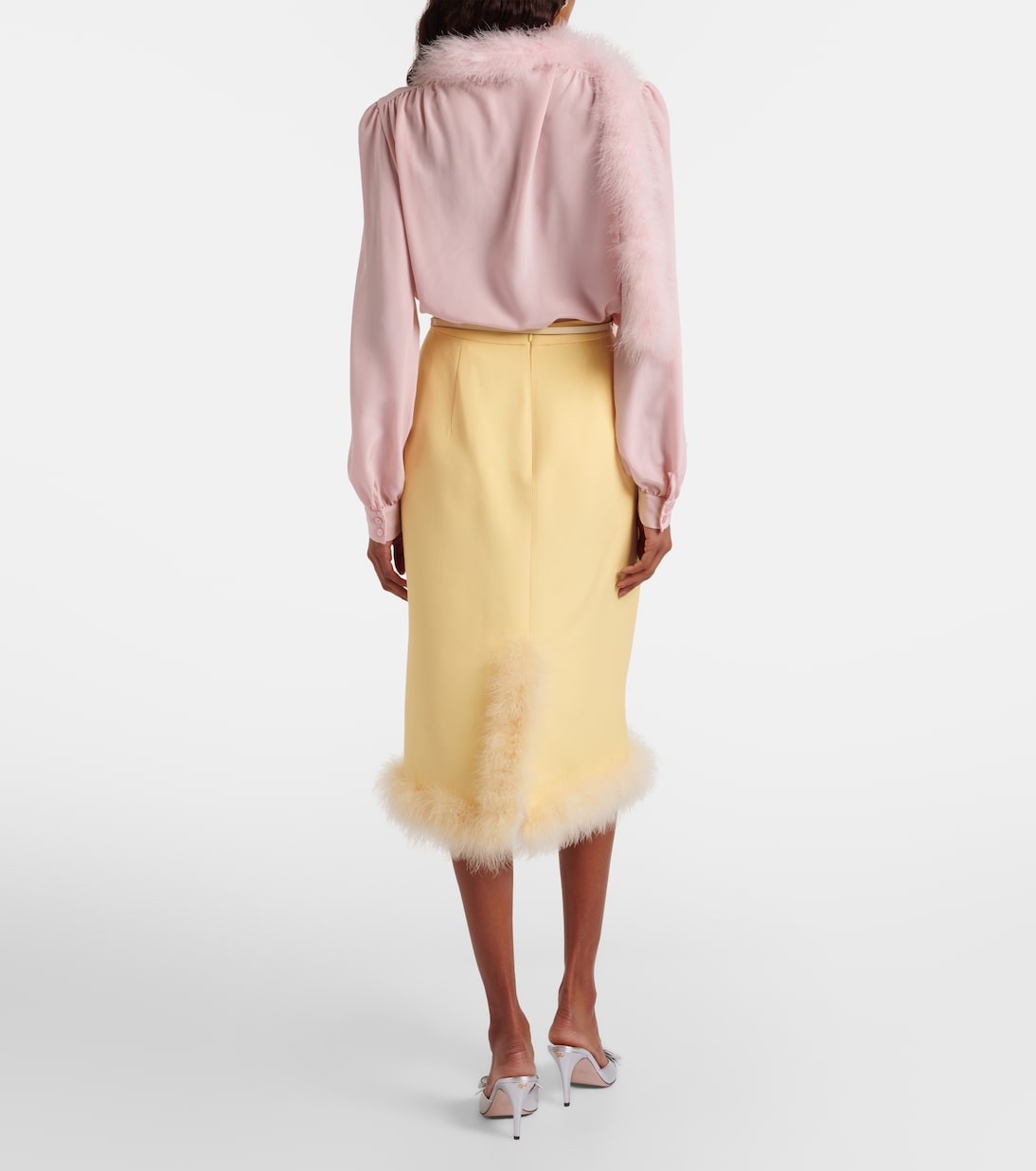 Crepe Couture feather-trimmed pencil skirt | Valentino