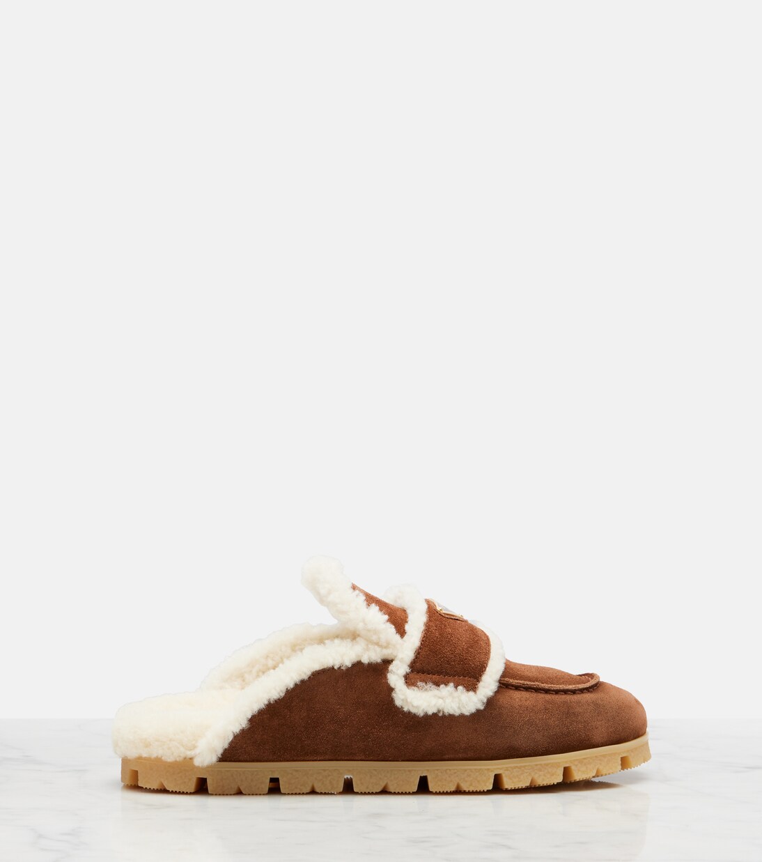 Slippers aus Veloursleder und Shearling | Prada