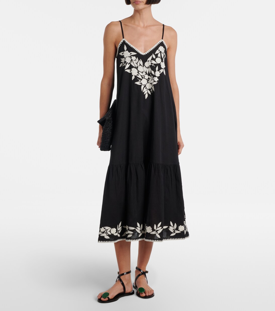 Embroidered cotton and linen midi dress | Juliet Dunn