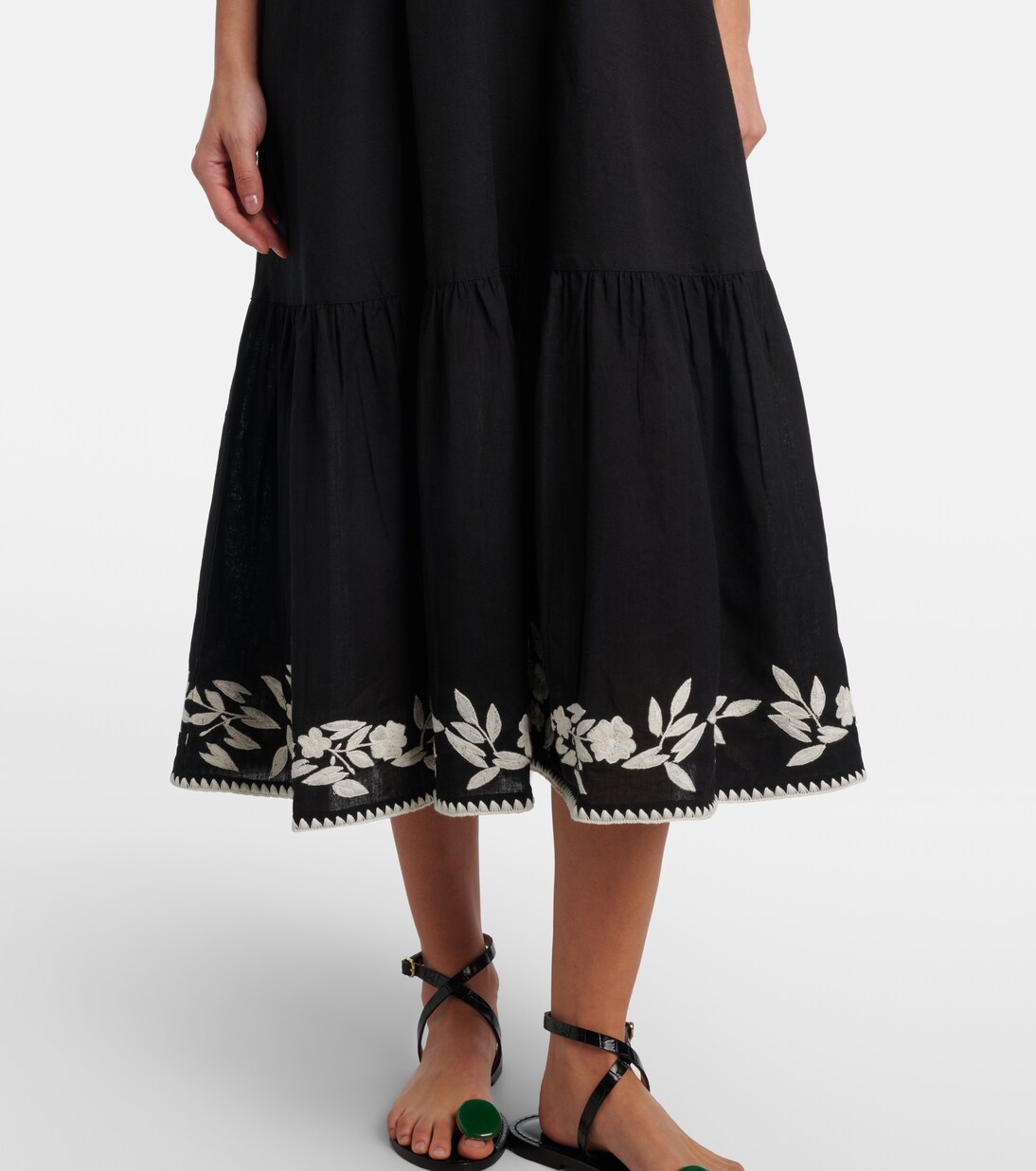 Embroidered cotton and linen midi dress | Juliet Dunn