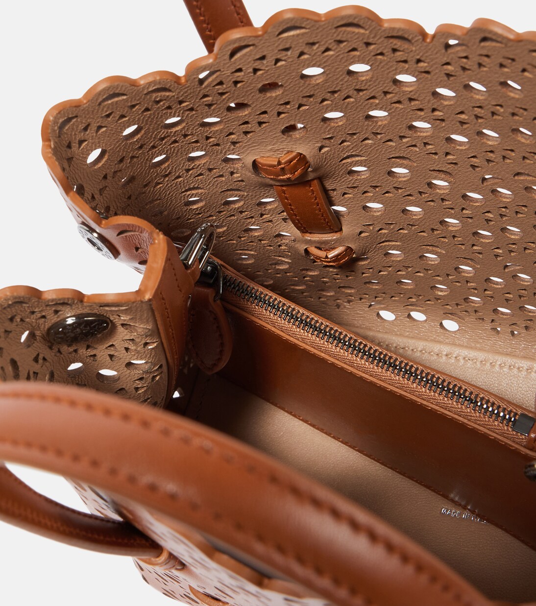 Mina 20 Mini leather tote in brown - Alaia | Mytheresa