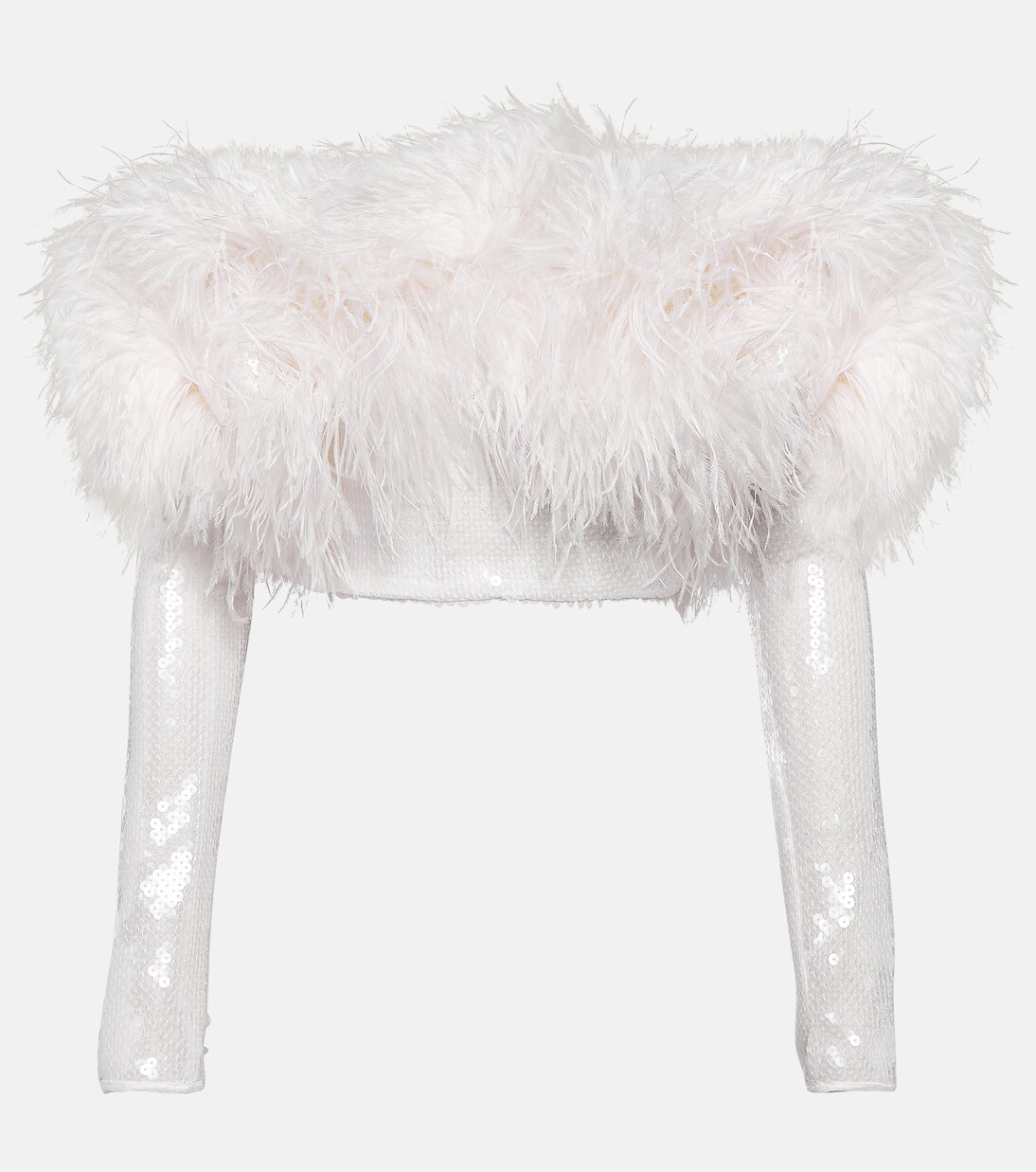 Sequined feather-trimmed crop top | David Koma