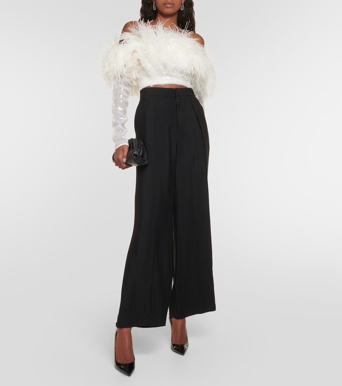 Sequined feather-trimmed crop top | David Koma
