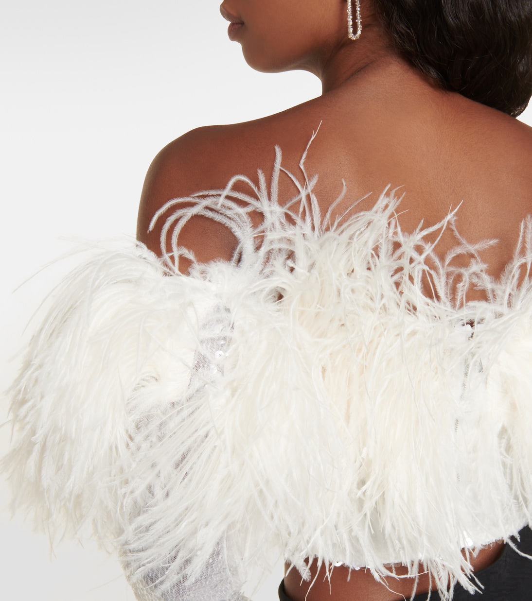 Sequined feather-trimmed crop top | David Koma