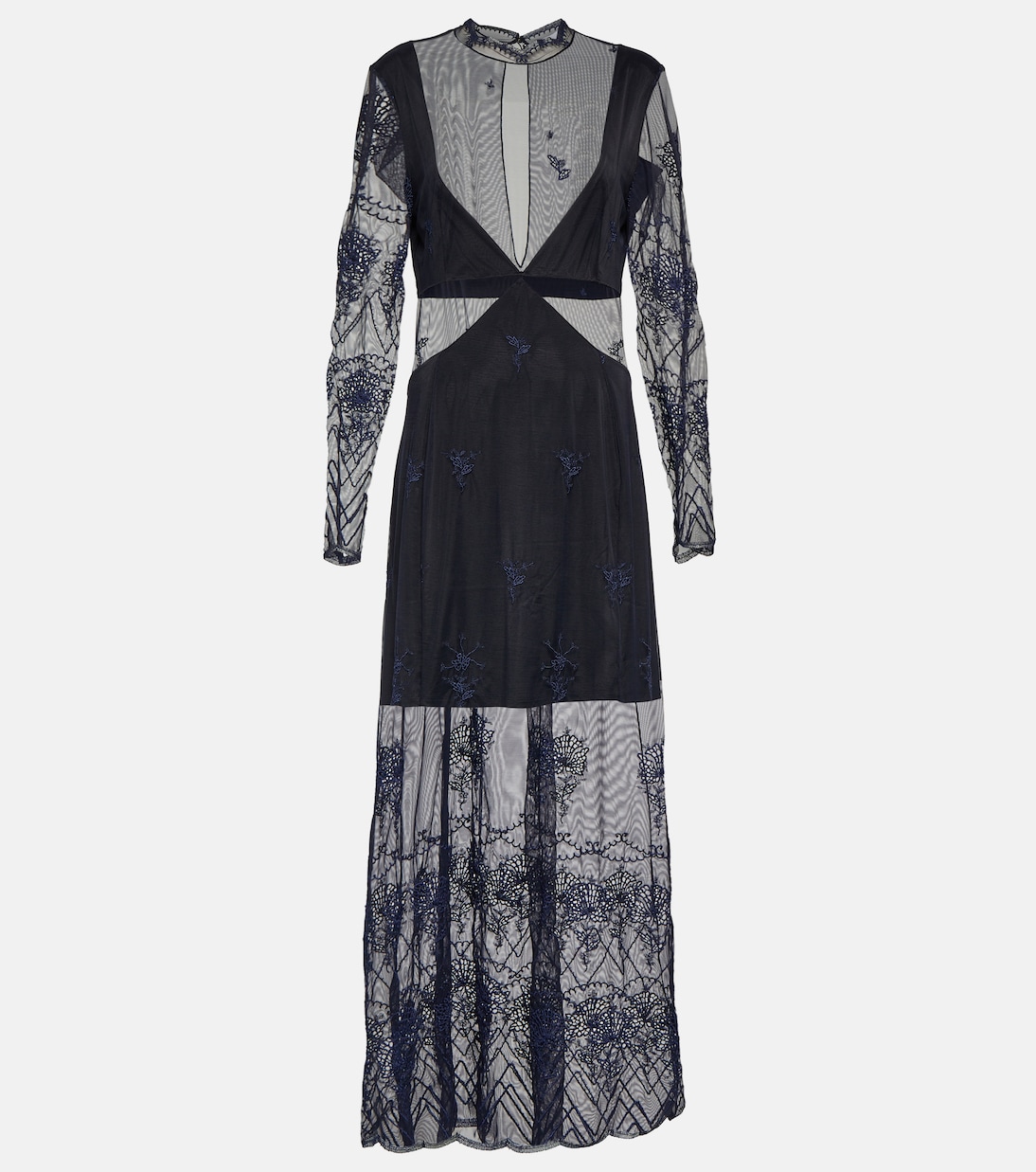 Abito lungo in pizzo e raso con cut-out | Rabanne
