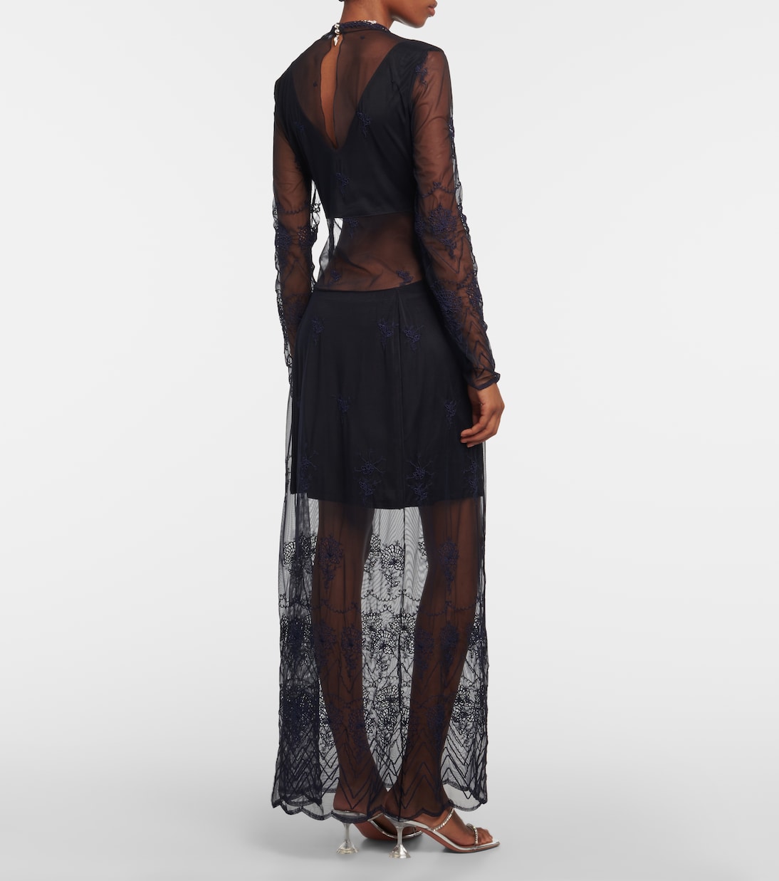 Abito lungo in pizzo e raso con cut-out | Rabanne